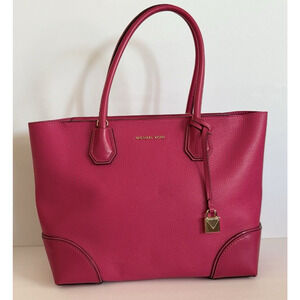 MICHAEL KORS STUDIO Mercer Corner Center Zip Leather Tote Bag/Purse Ultra Pink‎